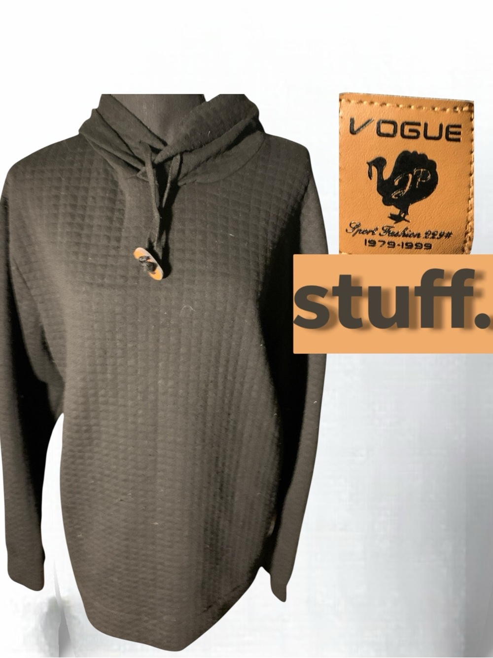 Vogue Black Textured Hooded Men’s Sweatshirt with Wooden Togglet (10311)